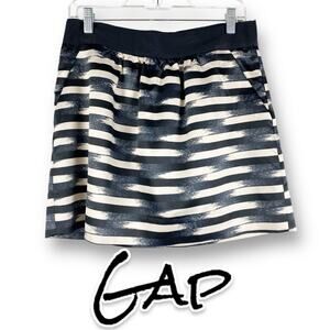 Gap Satin Striped Mini Skirt Lined Pockets Gray Black Womens Size 2